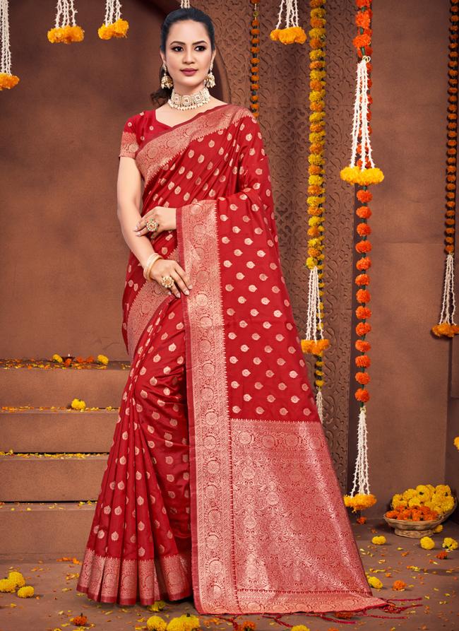 Silk Red Traditional Wear Weaving Saree